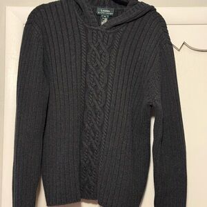 Lauren Ralph Lauren Women’s Charcoal Cable Knit Sweater with Hood